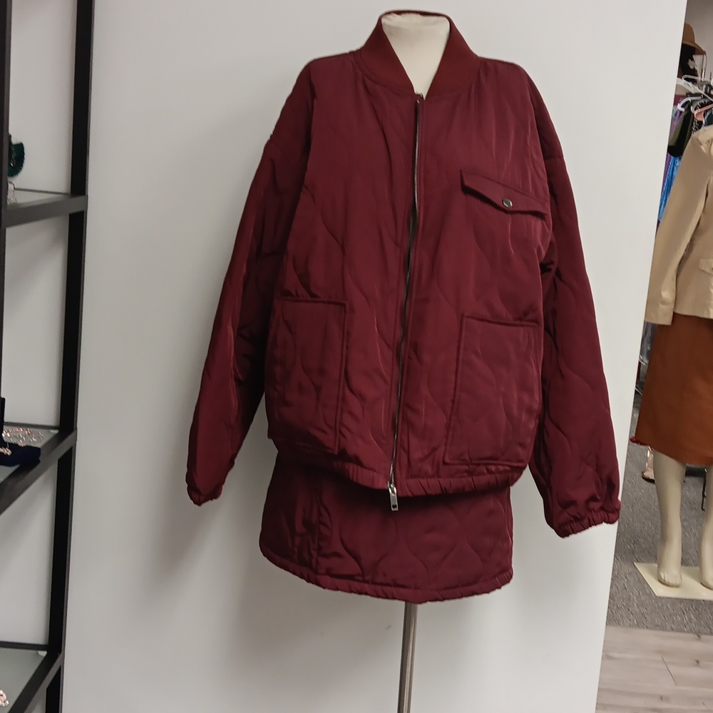 Burgundy two piece outfit okay